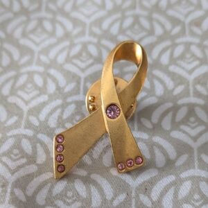 Gold Ribbon Brooch with Pink Accents